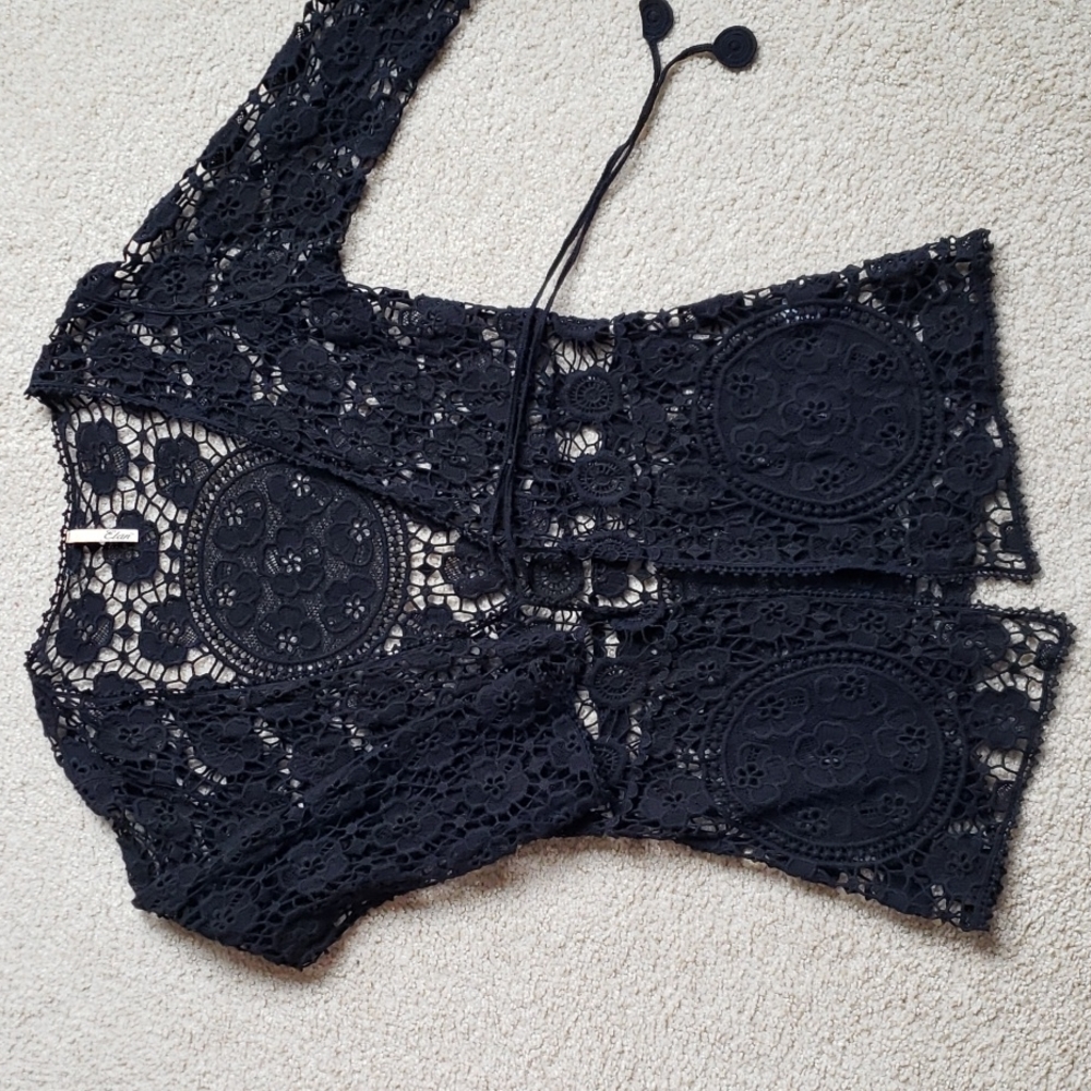 Black Crochet Lace Cardigan